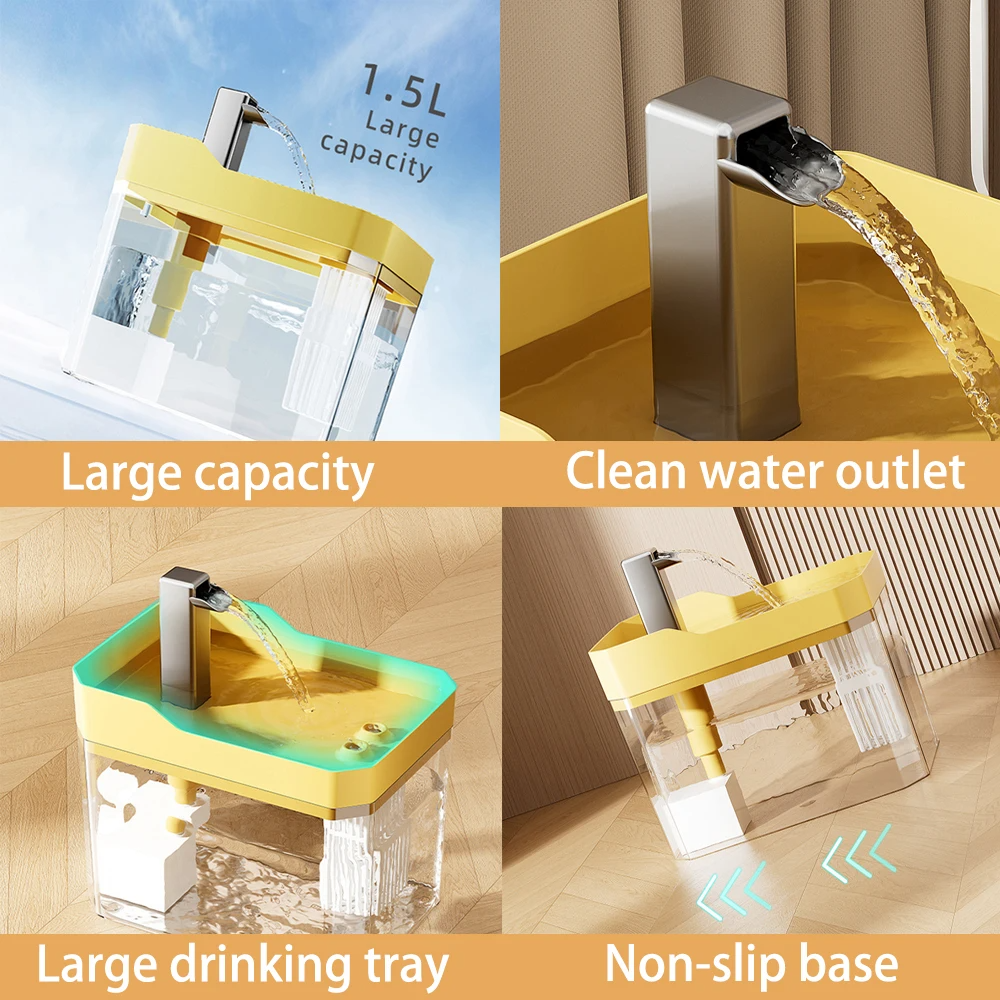 Cat Water Fountain Auto Filter Transparent Cat Drinker USB A 3