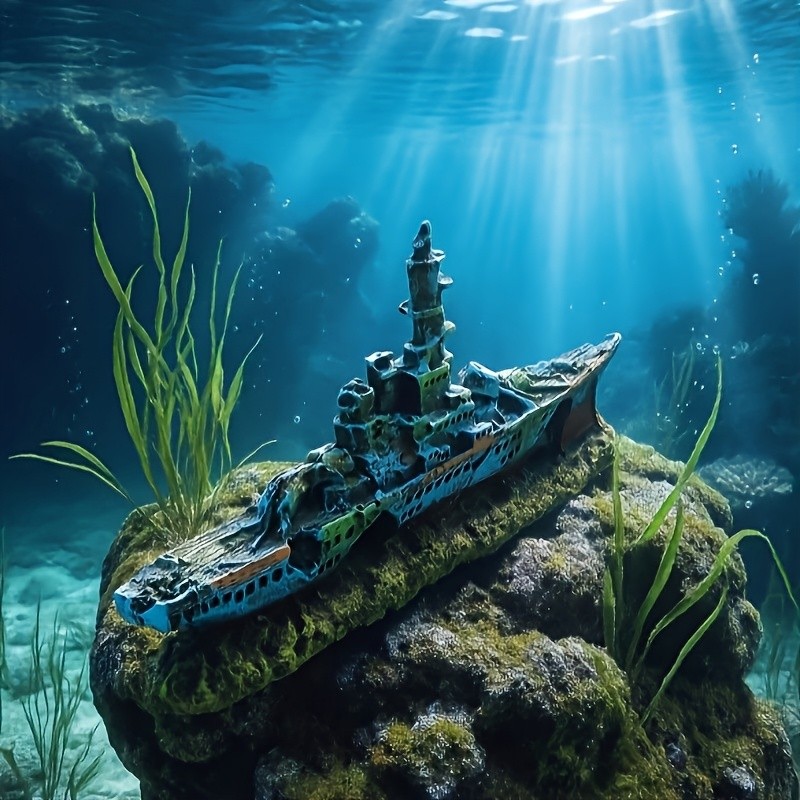 Aquarium Decoration Shipwreck Landscape with Textured Rock D 3