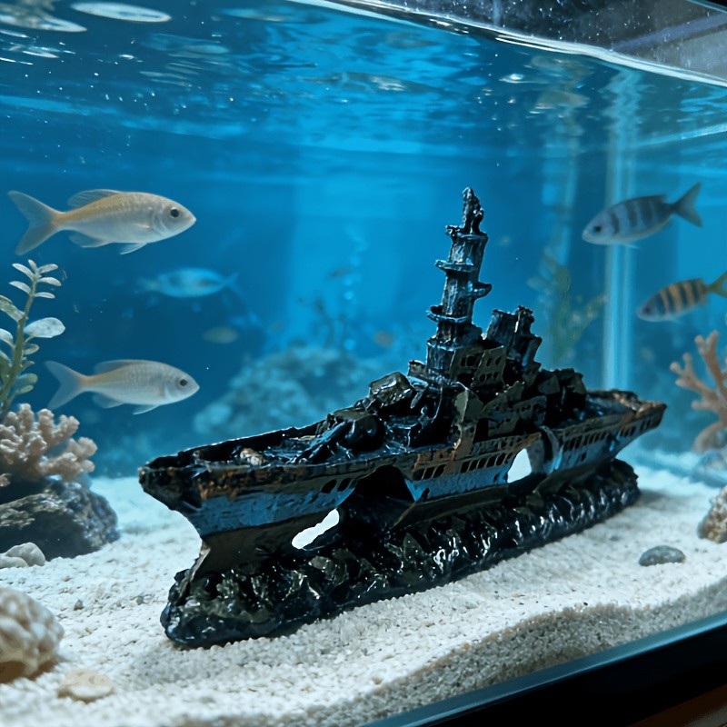 Aquarium Decoration Shipwreck Landscape with Textured Rock D 4