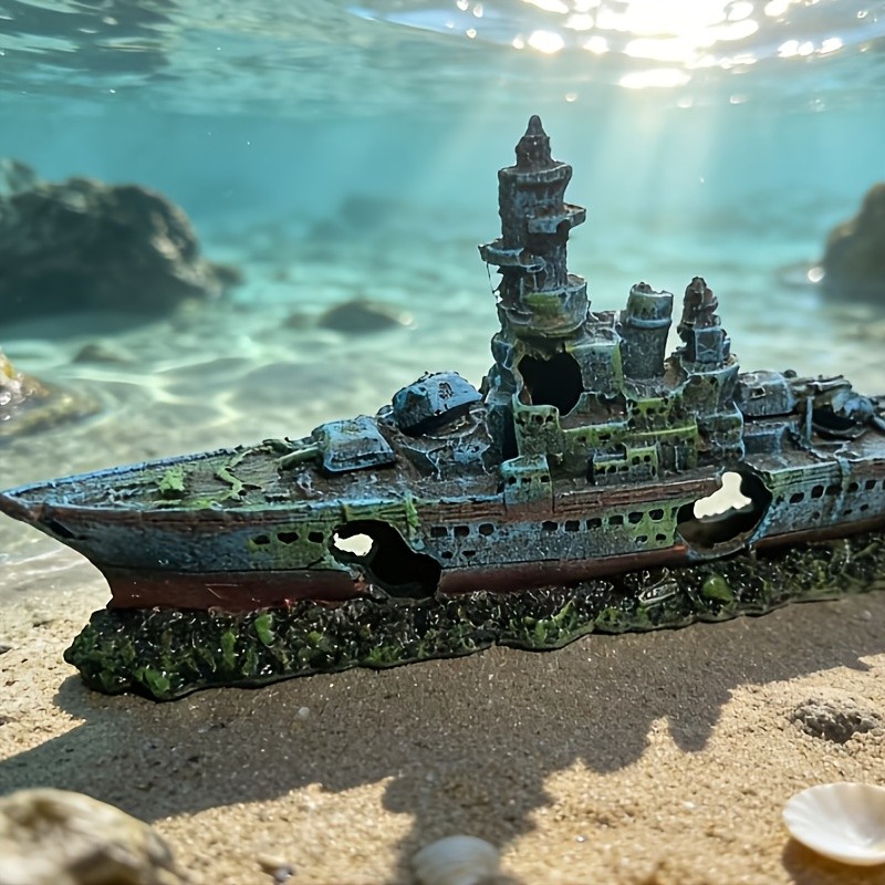 Aquarium Decoration Shipwreck Landscape with Textured Rock D 5