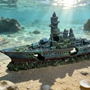 Aquarium Decoration Shipwreck Landscape with Textured Rock D 5