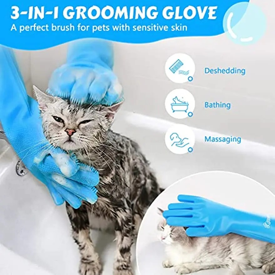 Pet Grooming Gloves Dog Cat Bathing Cleaning Glove Shampoo S 5