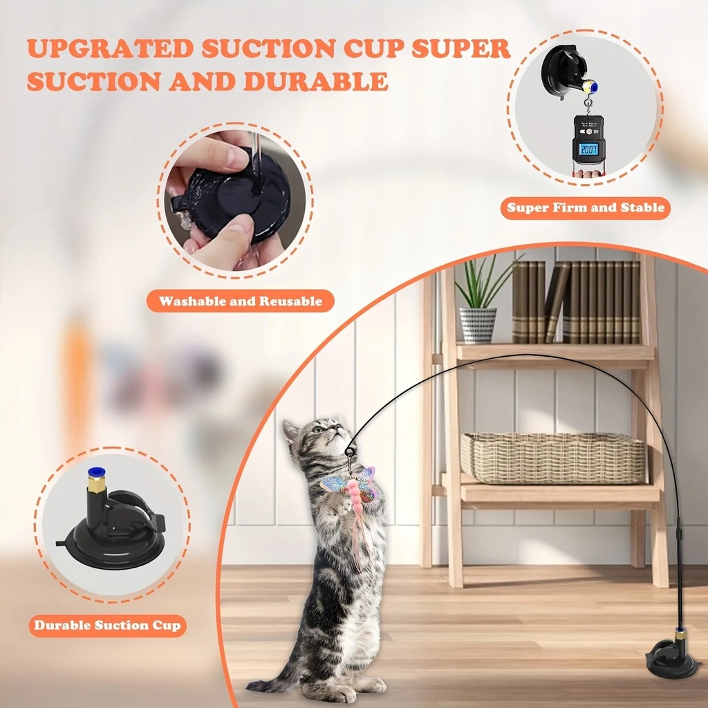 Cat Teaser Toy - Interactive Bell & Feather Wand - Long Suct 4