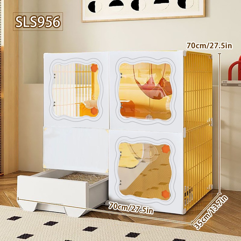 Cat Cage with Integrated Litter Box 2