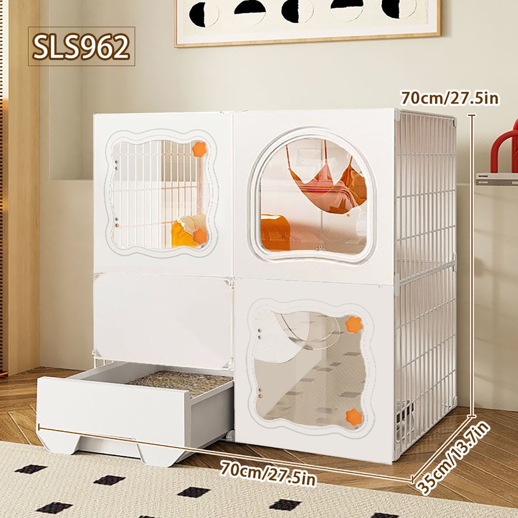 Cat Cage with Integrated Litter Box 4