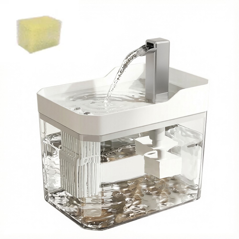 Cat Water Fountain with Auto Filter Transparent Anti-Dry Burning (White)