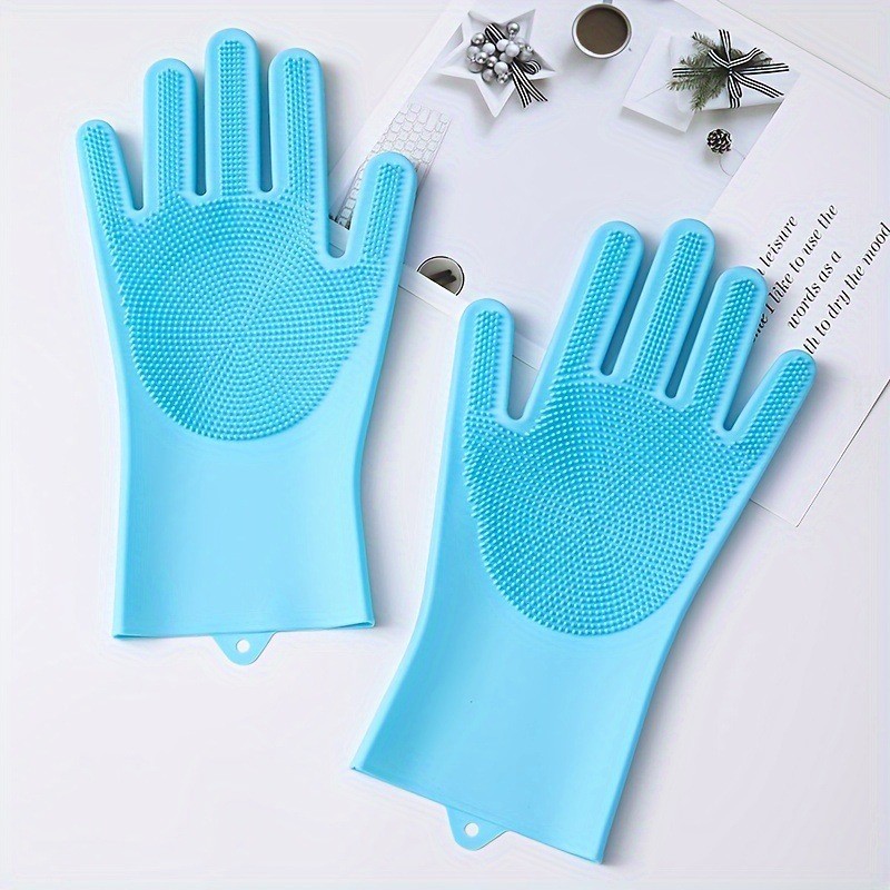 Pet Grooming Gloves Dog Cat Bathing Cleaning Glove Shampoo Scrubber (blue)