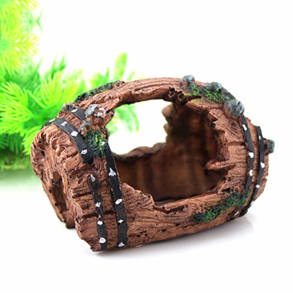 Resin Aquarium Ornaments Decorations Artificial Barrel Cave