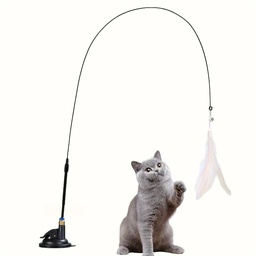 Cat Teaser Toy - Interactive Bell & Feather Wand - Long Suction Cup